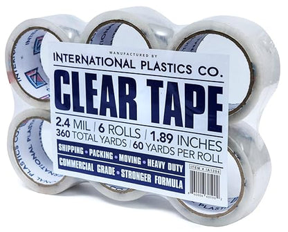 Heavy Duty Packing Tape Refill, 1.88 Inch x 60 Yards, 6 Rolls, 3" Core, Packing, Shipping and Mailing, Strong Seal on All Box Types (6 Pack, Clear)