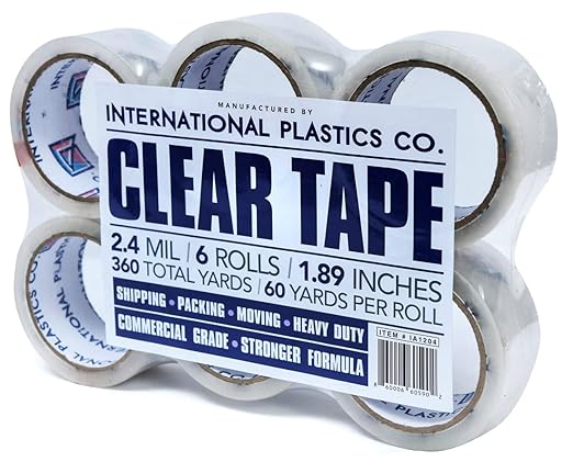 Heavy Duty Packing Tape Refill, 1.88 Inch x 60 Yards, 6 Rolls, 3" Core, Packing, Shipping and Mailing, Strong Seal on All Box Types (6 Pack, Clear)