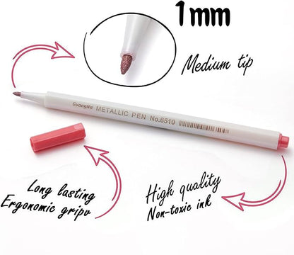 YUANCHENG Metallic Marker Pens, Set of 12 Colors Fine Point Metallic Marker Pens for Black Paper, Rock Painting, Easter Egg, Halloween Pumpkin, Card Making, Ceramics, DIY Photo Album