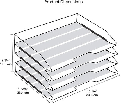 Acrimet Stackable Letter Tray 4 Tier Side Load, Plastic, Desktop File Organizer (White Color)
