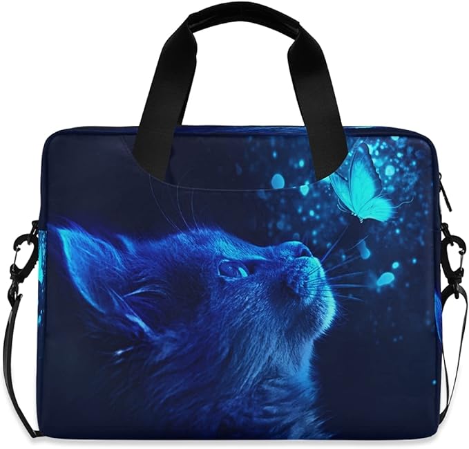 Cat Butterfly Light Blue Laptop Messenger Bag Case Sleeve Briefcase for Men Women