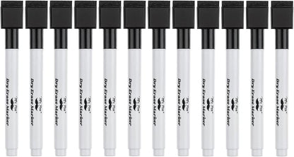 Mr. Pen Magnetic Dry Erase Markers - 12 Pack, Black Fine Tip with Eraser Cap