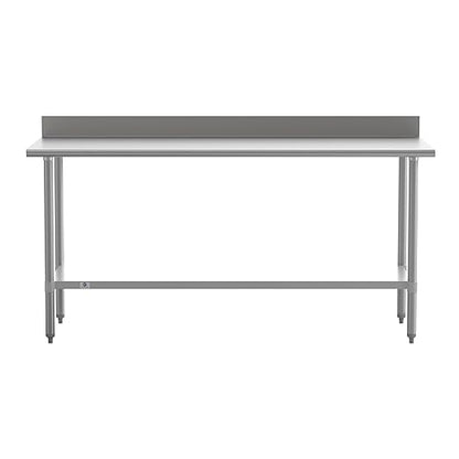 Flash Furniture Reese Commercial Stainless Steel Prep/Work Table for Back Kitchen, 430 Stainless Steel, 18 Gauge, Adjustable Shelf, 4" Backsplash, 30" x 72"