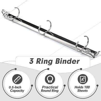 3 Ring Binder 0.5 Inch, PANDRI 12 Pack 0.5-Inch Binder Fits Letter Size 8.5'' x 11'' Paper, Versatile Binders for Office Home School, 2 Pockets, White