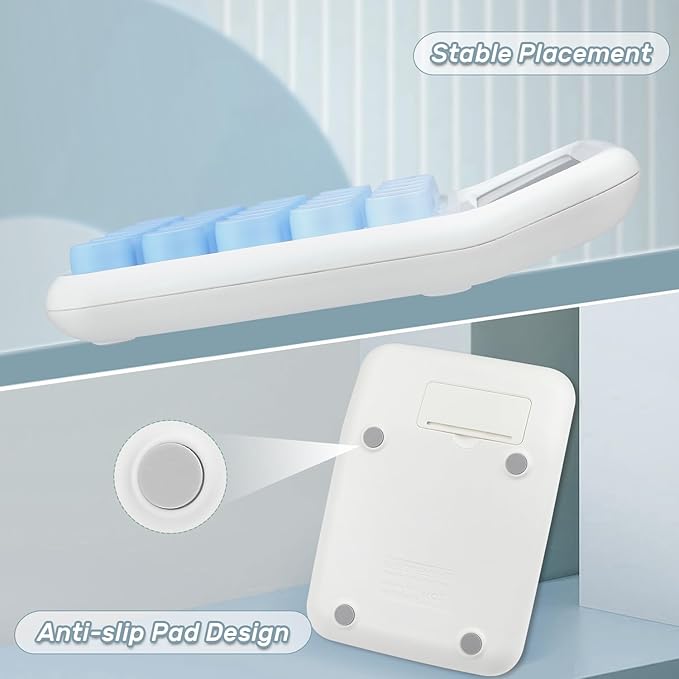 Mechanical Switch Calculator with Big Buttons, 12 Digits, Large LCD Display, Cute Pink Desktop Calculator, Aesthetic School Supplies for Office, School, Home & Business Use, Automatic Sleep (Blue)