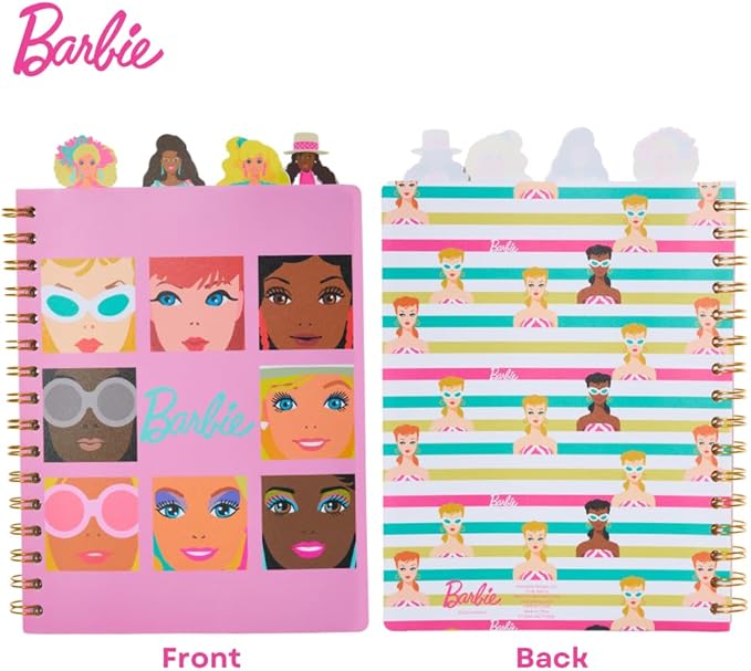 Innovative Designs Barbie Tab Journal Notebook for Kids, Spiral Bound, 96 Lined Pages, 8 x 7 inches, Pink