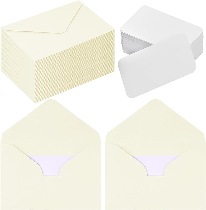 jiebor 100 Sets Small Envelopes with Small Blank Gift Business Card Wedding Invitation Pocket Envelopes for Graduations Wedding Shower Holiday 4.37 x 2.91 Inch Ivory