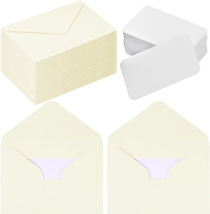 jiebor 100 Sets Small Envelopes with Small Blank Gift Business Card Wedding Invitation Pocket Envelopes for Graduations Wedding Shower Holiday 4.37 x 2.91 Inch Ivory