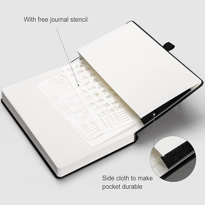 AHGXG Bullet Dotted Journal - 320 Numbered Pages Dot Grid Notebook A5 Thick Journal, 100gsm Thick Dotted Paper, Leather Hardcover,Inner Pocket, 5.75'' × 8.38'' - Black