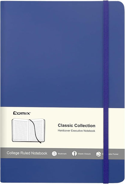 Comix Lined Journal Notebook for Women Men, Journaling Notebooks for Office School Home, 240 Pages, 5.5" x 8.3", College Ruled, A5, Hardcover, Navy Blue