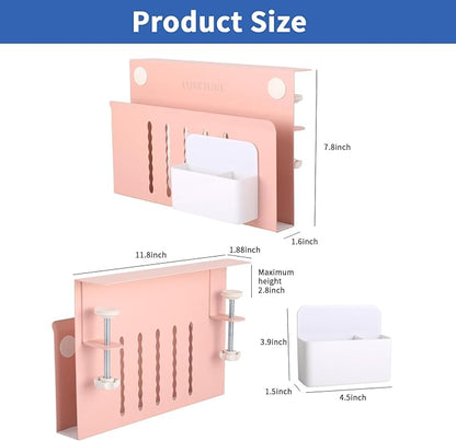 LUKETURE Desk Side Storage, Steel Side Desk Organizer, No Drill Laptop Holder, Clamp on Laptop Mount with Pen Holder, Table Hanging Storage for Home Office, Fits Flat Edge Tables 0.3" to 2.8"