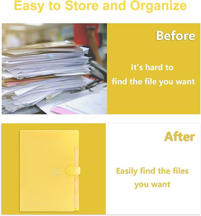 Forvencer Accordion File Organizer, Letter Size, 5 Pocket Expanding File Folder, Cute File Folder with Labels, Portable File Organizer for School Office Supplies, Folders for Documents, Banana