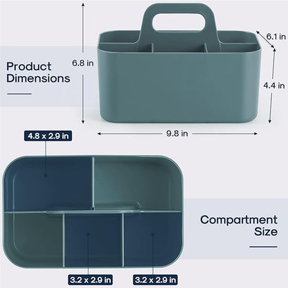 Multiuse Caddy Organizer with Handle - Stackable Plastic Tote Bin - Art Craft Supplies, Office, Desk, Stationery Pen Holder, Kitchen, Utensil, Makeup, Bathroom, Shower, Cleaning, Dorm Organizer - Cyan