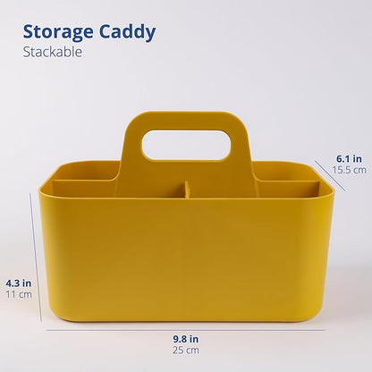 BLUE GINKGO Stackable Organizer Caddy – Korean-Made Portable Tote for Bathroom, Office, Crafts, or School Supplies (Rectangle, Yellow)