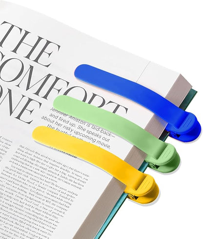 3pcs Page Bookmarks for Reading, Automatic Book Marks Tailored for Book Enthusiasts, Unique and Cute Book Page Holder Markers Clip Reading Accessories Gifts（Yellow Green Blue）