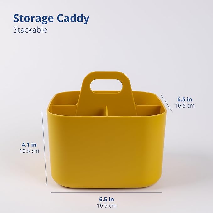 BLUE GINKGO Stackable Organizer Caddy – Korean-Made Portable Tote for Bathroom, Office, Crafts, or School Supplies (Square, Yellow)
