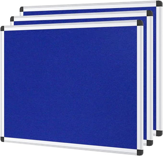 VIZ-PRO Notice Board Felt Blue, 48 X 24 Inches, 3 Pack, Silver Aluminium Frame