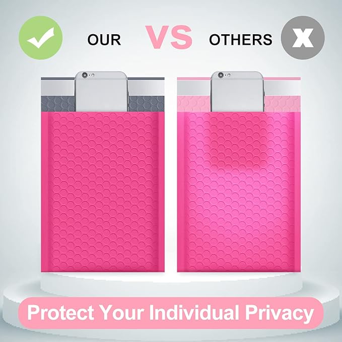 UCGOU Bubble Mailers 8.5x12 Inch Hot Pink 25 Pack Usable Size 8.5x11 Poly Padded Envelopes #2 Medium Mailing Opaque Packaging Postal Self Seal Waterproof Boutique Shipping Bags for Clothes Makeup