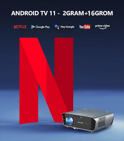 Smart 4K Projector with Netflix Certified, Laser Auto Focus Ultra HD Home Projector Daytime Viewing with Android 11.0, 1450ANSI, Dolby Audio, Google Voice, WiFi6 NFC Wireless Short Throw Projectors