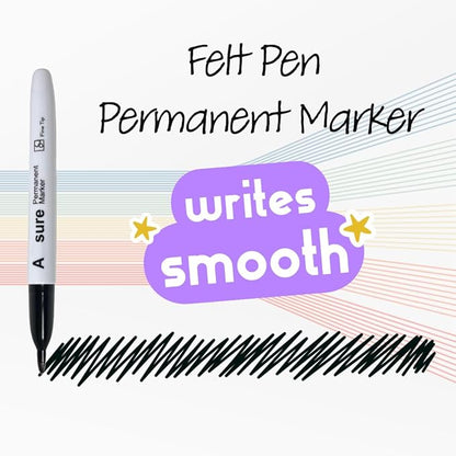 100 Pack Black Permanent Felt Waterproof Markers, Fine Point, Fade Resistant, Writes on Plastic, Metal, Glass, and Stone.