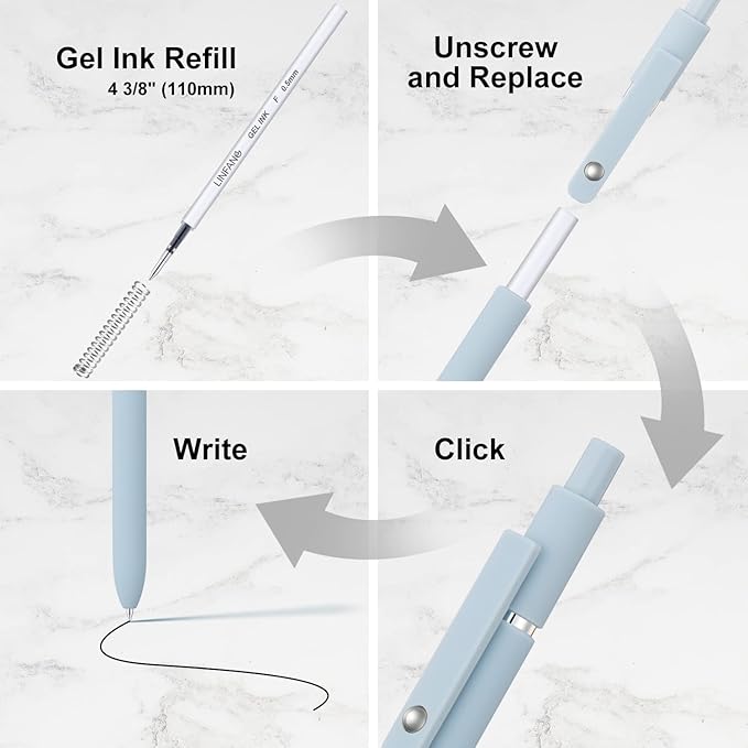 Blue Gel Pens Refills, 12 Pack Retractable Gel Ink Pen Refills Bulk, Fine Point 0.5mm Tip Smooth Writing Quick Dry Gel Pen Refills for Journaling Writing School Office Supplies (12 Blue)