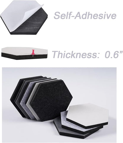 LAJAR 8 Pcs Hexagon Felt Bulletin Board Tiles, Self Adhesive Felt Pin Board Wall Tiles for Photos, Pictures, Memos (Black)