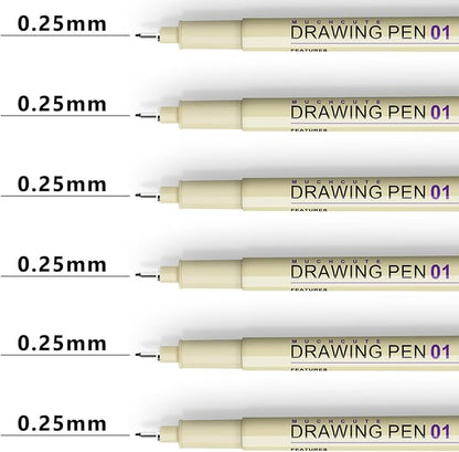Muchcute Extra Fine Point Writing Pens:6 Black 0.25mm Ultra Thin Micron Pen 01 No Bleed Bible Journaling Study Supplies Annotation Smooth Waterproof Micro Line Tip Fineliner Gel Felt Ink Markers Stuff