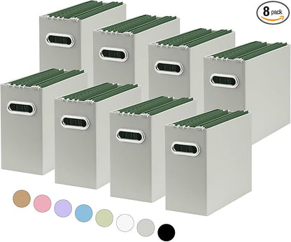 Oterri File Organizer, Small Storage Box, Cardboard File Folder Organizer, Collapsible File Box, Hanging File Organizer for Letter Size, Portable File Box with Handle, Only Box (Grey,8 Packs)
