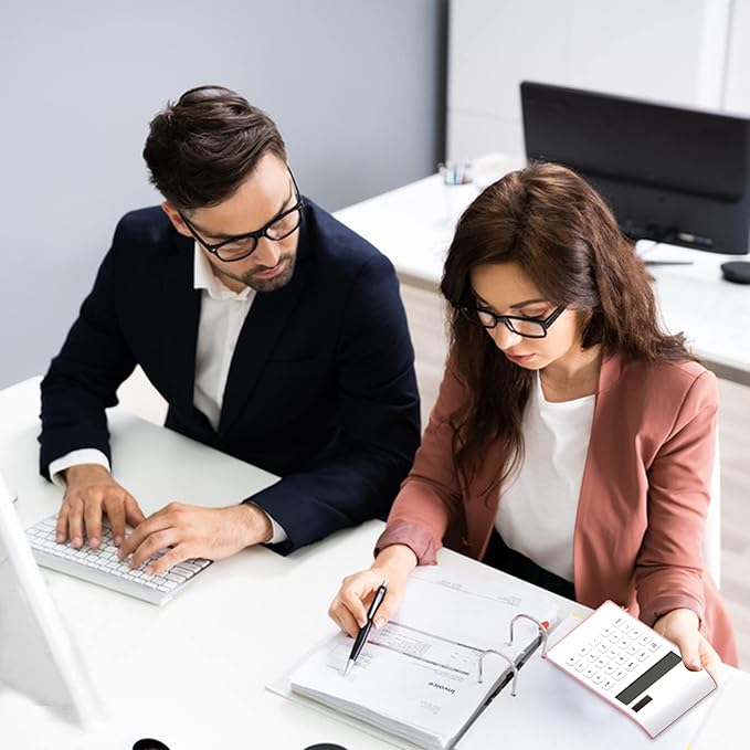 Pink Calculator, UPIHO Pink Office Supplies and Accessories, 10 Digits Solar Battery Basic Office Calculator, Dual Power Desktop Calculator with Large LCD Display, School Supplies