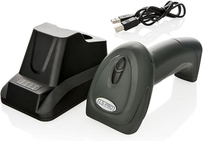 Wireless Barcode Scanner with USB Cradle Receiver Charging Base, 2.4GHz Handheld 1D Cordless Laser Barcode Reader, UP to 150Ft Transmission Range, long-life Battery 2200mAh, 1 Year Warranty.