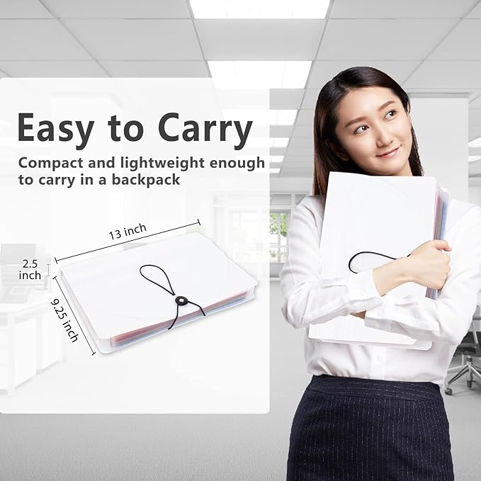 Sooez 24 Pockets Expanding File Folder with Blank Labels, According File Organizer with Expandable Cover, Desktop Accordion Folders Letter A4 Paper Document Storage Organizer, White