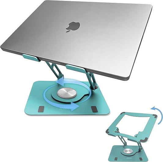 Swivel Laptop Stand for Desk, Adjustable Laptop Stand for Desk w/ 360° Rotation, Raise Tilt Cools Laptop with This Ergonomic Laptop Stand Riser, Collapsible iPad Computer Laptop Stand (Ocean Blue)