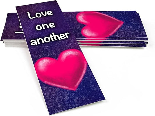 Love One Another, John 13:34, Bulk Pack of 25 Christian Bookmarks for Kids, Childrens Bible Verse Book Markers, Sunday School Prizes with Memory Verses, Scripture Gifts for Kids & Youth