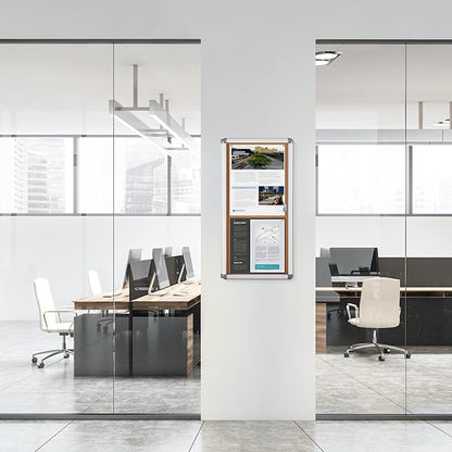 SWANCROWN Lockable Noticeboard Wall-Mounted Bulletin Pin Cork Boards Message Board with Aluminium Frame 28x14 inch