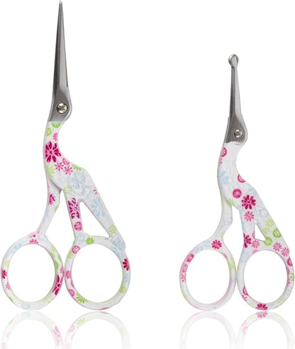 Stork Bird Rounded Safety Tip Embroidery Craft Stainless Steel Crane Scissors - White - 6 Pairs