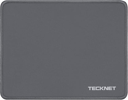 TECKNET Mouse Pad with Anti-fray Stitchin, Waterproof Surface & Non-Slip Rubber Base with Stitched Edges Gaming Mouse Mat for Laptop，Compatible with Laser and Optical Mice - Dark Gray