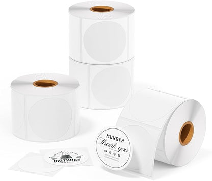 MUNBYN 2 Inch Circle Thermal Sticker Labels, Self-Adhesive Round Direct Thermal Labels, Multi-Purpose Roll Thermal Stickers for Business, 4 Rolls/3000 Labels