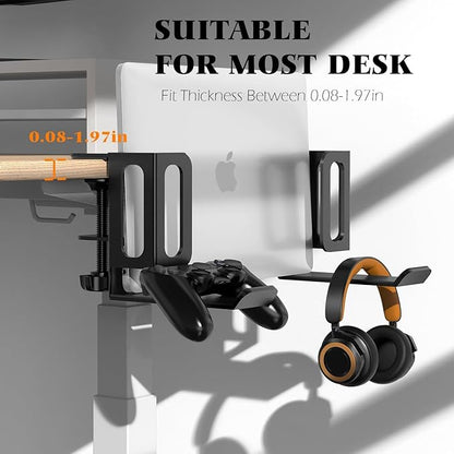 Desk Side Storage,Adjustable Laptop Holder for Desk Side, Steel Hanging Desk Organizer,Clamp on Desk Side Storage Organizer for Laptops/MacBook/Keyboards/Headphone/Gamepad/Backpack(Black)