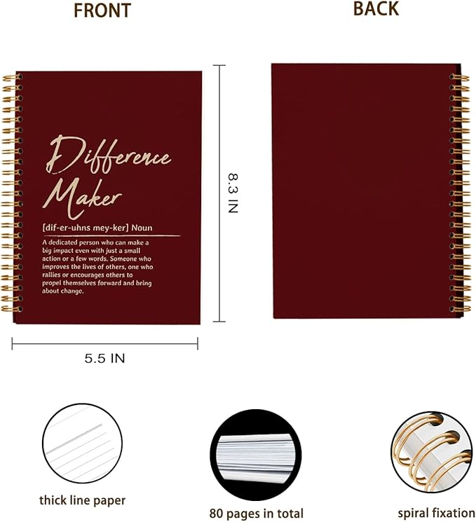 OXW Difference Maker Appreciation Gift, Meeting Notebook for Work, Thank You Gifts for Leader Mentor Manager Boss, Office Supplies Social Worker Notebook, Red Hardcover Spiral Notebook 5.5 x 8.3
