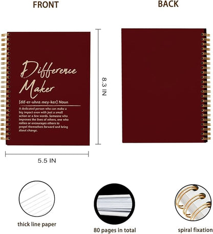 OXW Difference Maker Appreciation Gift, Meeting Notebook for Work, Thank You Gifts for Leader Mentor Manager Boss, Office Supplies Social Worker Notebook, Red Hardcover Spiral Notebook 5.5 x 8.3
