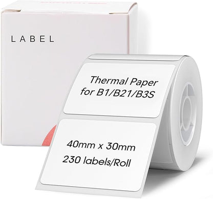 NIIMBOT Labels for B1/B21/B3S Label Maker, 1.57'' x 1.18'' (40x30mm) Thermal Sticker Label, Waterproof, Oil-Proof and Tear-Proof NIIMBOT Labels, 1 Roll of 230 Self-Adhesive Thermal Labels (White)