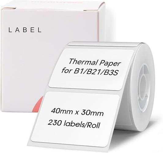 NIIMBOT Labels for B1/B21/B3S Label Maker, 1.57'' x 1.18'' (40x30mm) Thermal Sticker Label, Waterproof, Oil-Proof and Tear-Proof NIIMBOT Labels, 1 Roll of 230 Self-Adhesive Thermal Labels (White)