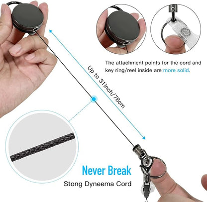 Heavy Duty Metal Retractable Badge Reels, ID Badge Holder with Belt Clip Key Ring, Retractable Metal Keychain Badge Holder, 1 Pack