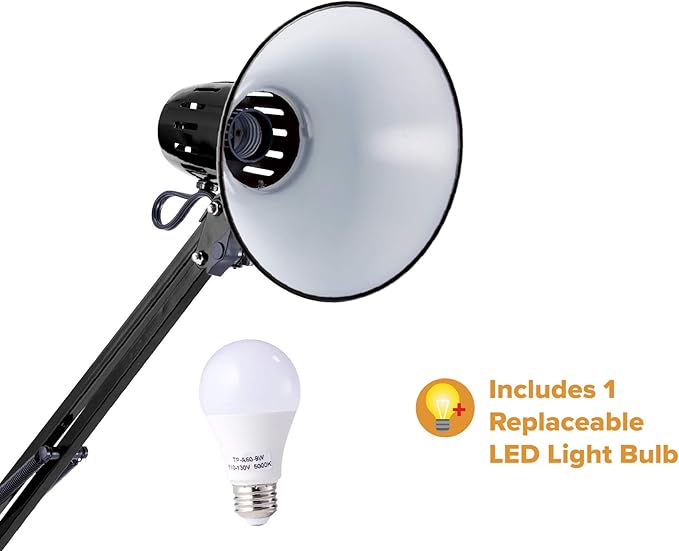 Bostitch Office VLF100D Swing Arm Desk Lamp, Metal, 36" Reach with Multi-Joint Adjustment, Includes Replaceable LED Bulb (VLF), Black