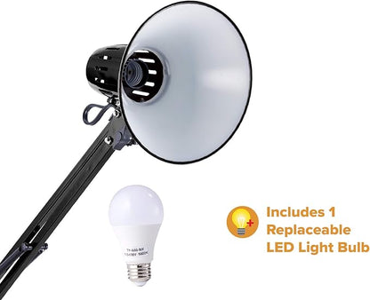 Bostitch Office VLF100D Swing Arm Desk Lamp, Metal, 36" Reach with Multi-Joint Adjustment, Includes Replaceable LED Bulb (VLF), Black
