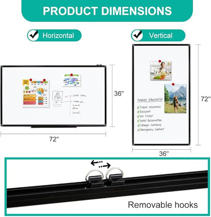XIWODE Large Magnetic Dry Erase Board，Whiteboard for Wall, 36 x 72 inches, Whiteboard Marker Board Writing Board，Black Aluminum Frame, Durable,Whiteboard for Home School & Office
