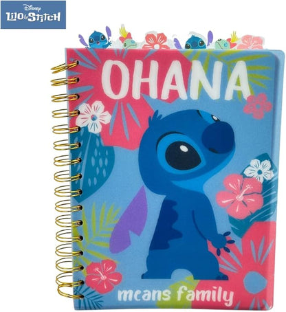 Innovative Designs Disney Stitch Tab Journal Notebook Ohana Spiral Bound, 144 Lined Pages, 8 x 7 inches, Blue