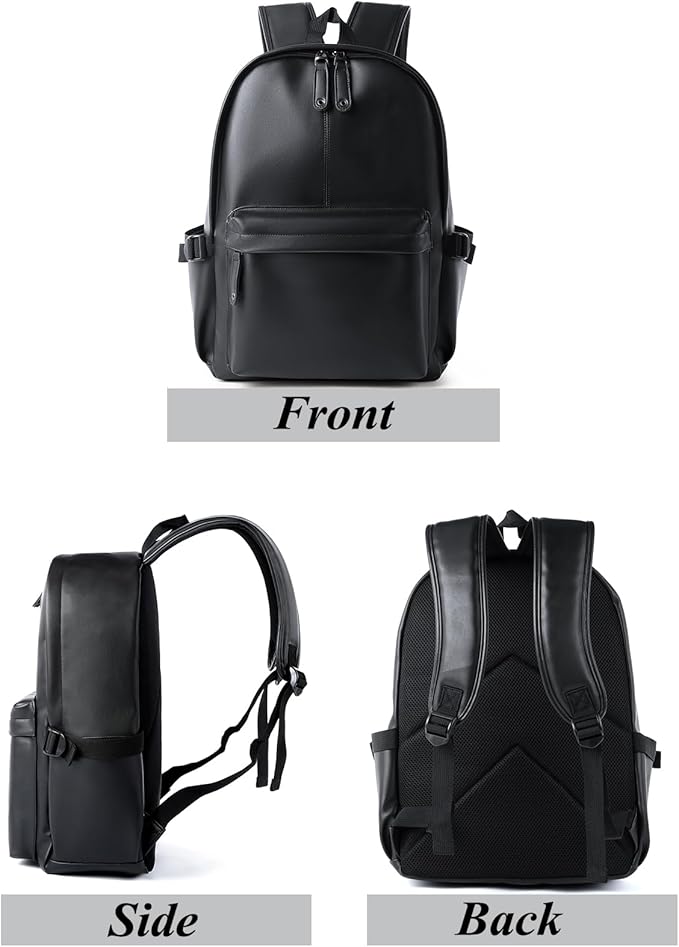 Pu Leather Laptop Backack For Men Women Classic Water-Resistant Purse Airplane Travel Backpacks Work Business Bag Black