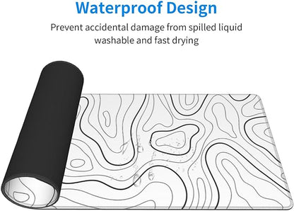 Extended Gaming Mouse Pad, Large Gaming Mouse Waterproof with Stitched Edges, Non-Slip Desktop Pad for Home and Office, Level Up Your 31.5x11.8 Inch… (White Topographic)
