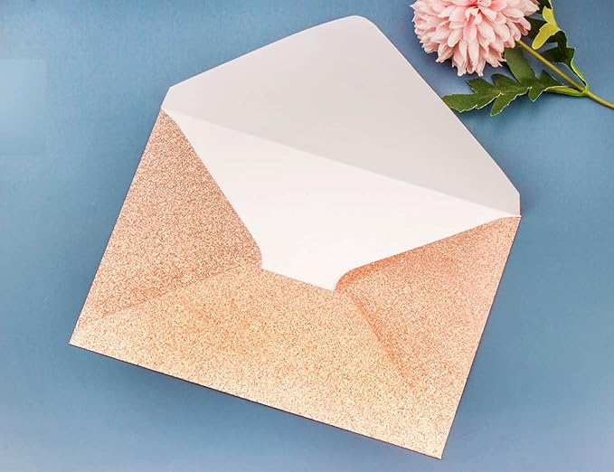 LUCKY STAR 25 PCS A7 Dark Rose Gold Glitter Envelopes,5.35 x 7.7 inches, Perfect for 5x7 Weddings,Invitation Cards,Birthday Greeting Invite
